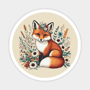 Cottagecore Fox with Wildflowers Magnet